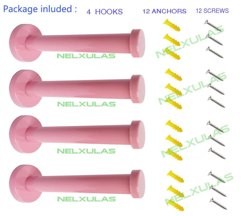 Pink Stainless Steel Single Super Heavy Duty Wall Mount Hook, Bath Towel Hooks, Coat Hanger (8 inch,4 PCS) 8 Inch 4
