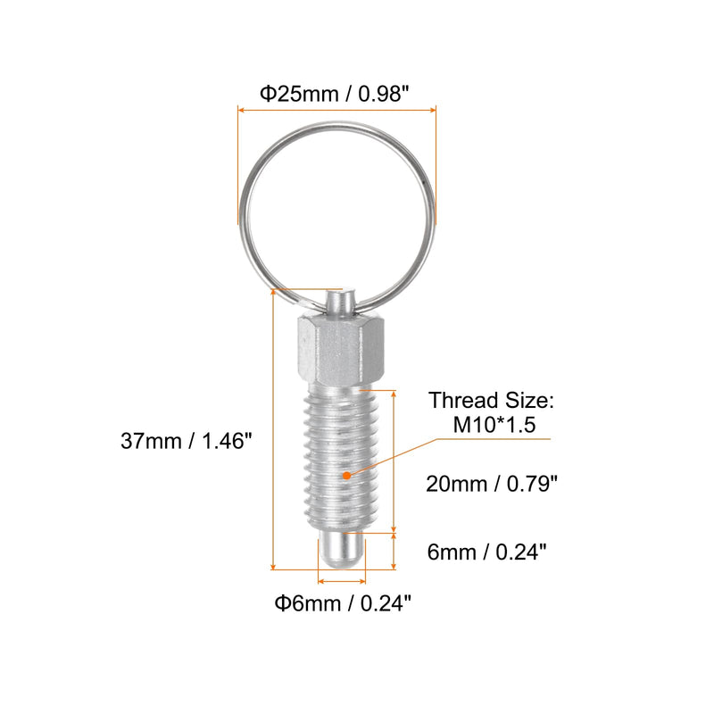 HARFINGTON 2Pcs Spring Plunger with Pull Ring M10x1.5 Thread Size 0.79" Thread Length Pin Dia.6mm Round Head Carbon Steel Non-Locking Retractable Index Plunger for Industrial Equipment