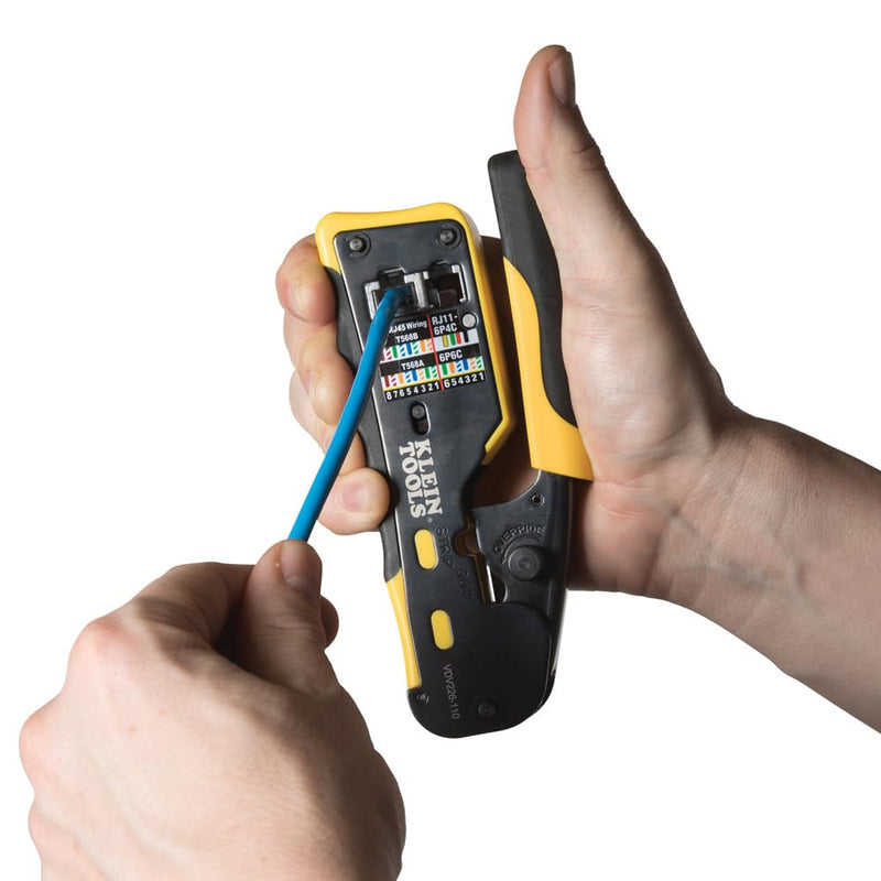 Klein Tools 80024 Ratcheting Data Cable and RJ45 Crimp Tool with CAT6 Plug 50-Pack, Pass Thru Installation Tool Kit Crimper & Plugs