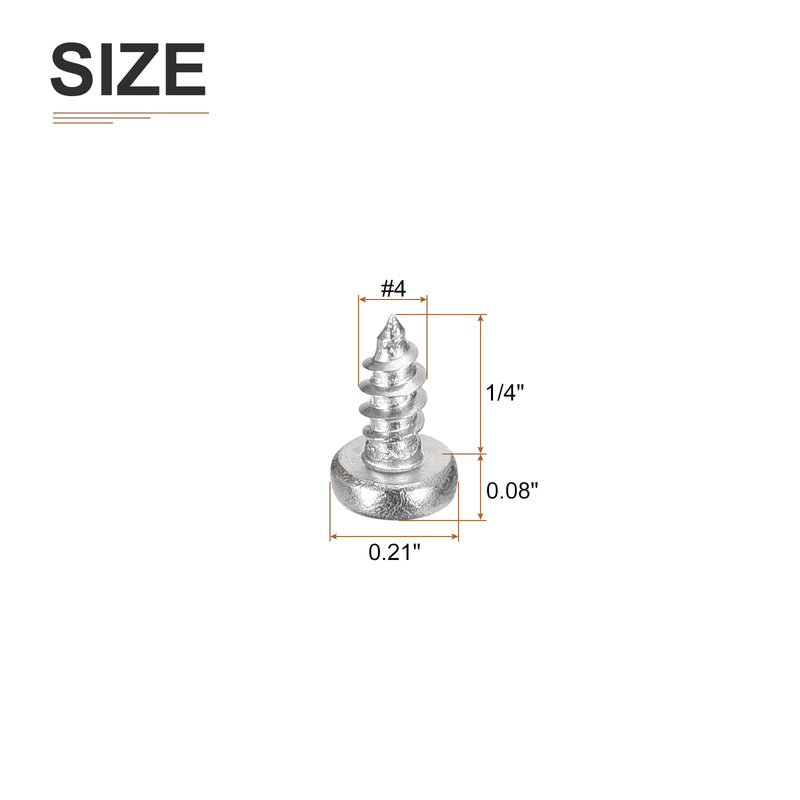 #4x1/4" Phillips Pan Head Self-Tapping Screw - 100Pack - Bright Finish 304 Stainless Steel Sheet Metal Screws Wood Screws #4x1/4"