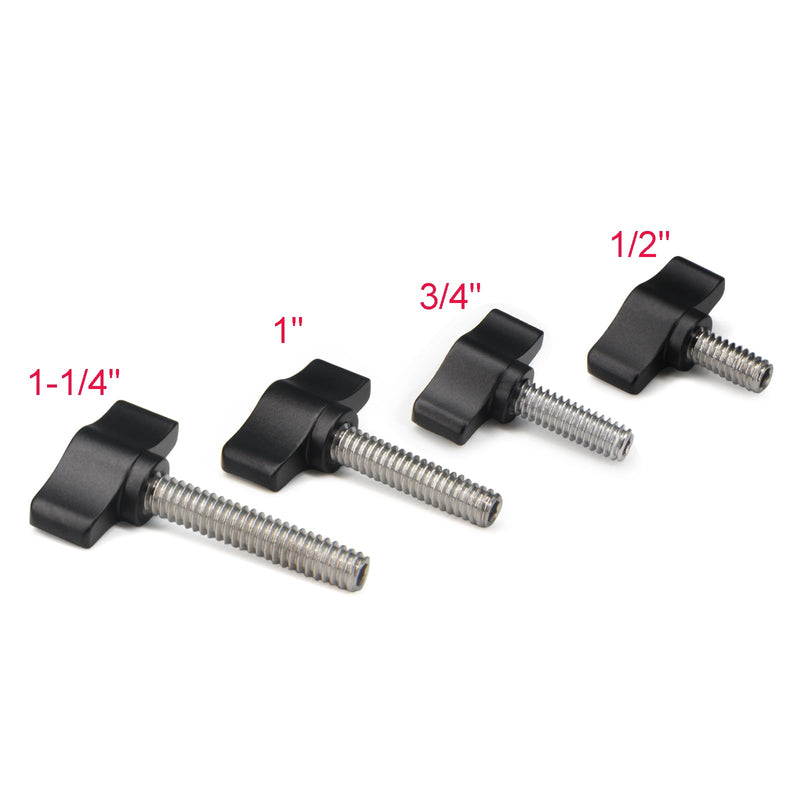Zeberoxyz 4pcs 1/4"-20 x 1-1/4" Thumb Screws Stainless Steel with Black Aluminum Knob Standard/Coarse Thread Thumbscrew-Length: 1-1/4" (Size: 1-1/4") 1-1/4"
