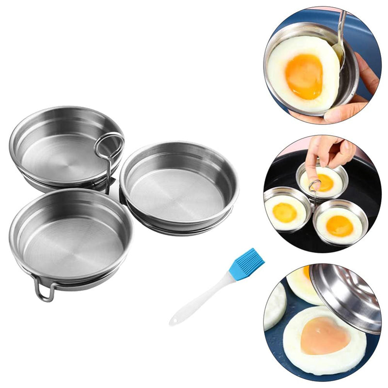 Angoily Stainless Steel Egg Poacher Pan Egg Mold Boiling Mold with Oil Brush Handle Design Smooth Edges Deepened Pan 7.28 X 7.28 X 1.18 in for Home Kitchen Cooking