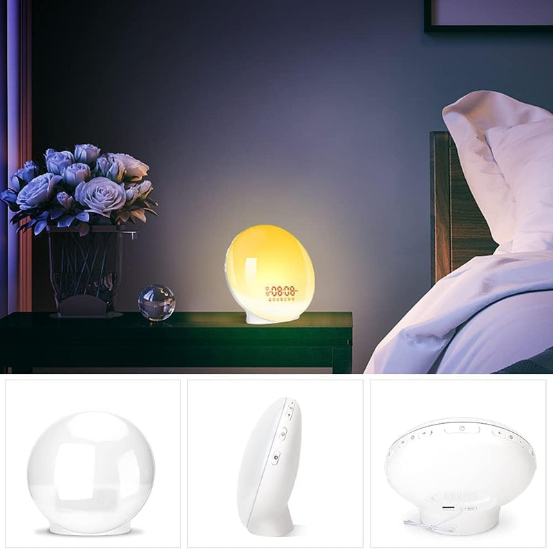 JALL Sunrise Alarm Clock White Noise Sound Machine with 22 Soothing Sounds, 17 NightLights, Bluetooth Speaker, Wake Up Light Alarm Clock for Bedrooms, Heavy Sleepers, Ideal Gift for Baby, Kids Seniors