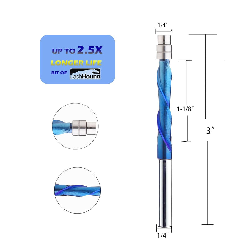 3PCS Spiral Flush Trim Router Bit Set 1/4 Inch Shank Spiral Router Bits with Nano Coated Down Cut Template Pattern Router Bit for Woodwork Trimming NE04 3 DOWN CUT(NANO COATED)
