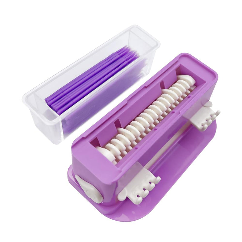 Dental Micro Applicator Dispenser Holder, YOUYA DENTAL Cotton Tip Brush Dispenser with 100pcs Disposable Applicator Brush Stick Large Capacity Microfiber Dispenser Dentist Tools-Purple Purple