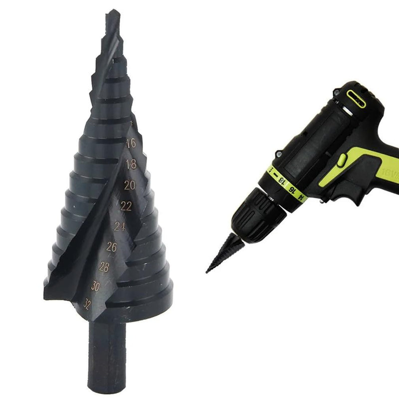 TeuntaRealX Step Drill Bit 4–32mm for Metal & Stainless Steel, High Speed Steel Spiral Cone Drill Bit, Titanium Coated Industrial Hole Cutter