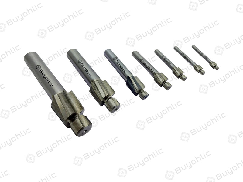 Buyohlic Countersink Drill Bit Set of 7 Pcs – M3-M12 Slotting Counterbore End Mill Cutter, Solid Slot, 4 Flutes