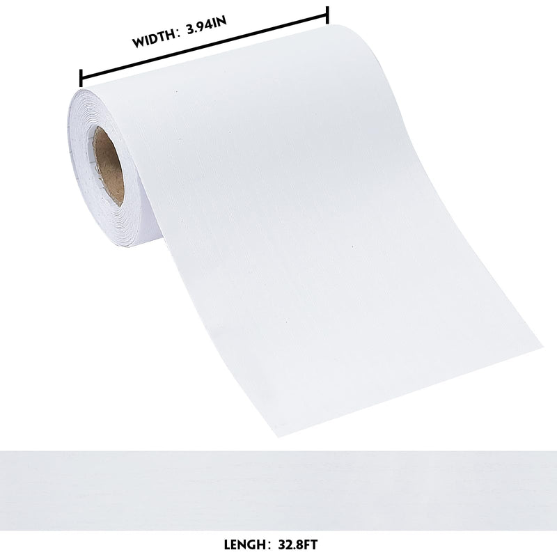 WADILE 32.8ft White Wood Grain Wallpaper Border Mirror Frame Removable Waterproof, Peel and Stick Wall Paper Border Decor Self Adhesive, Kitchen Bathroom Sticker White-32.6 ft