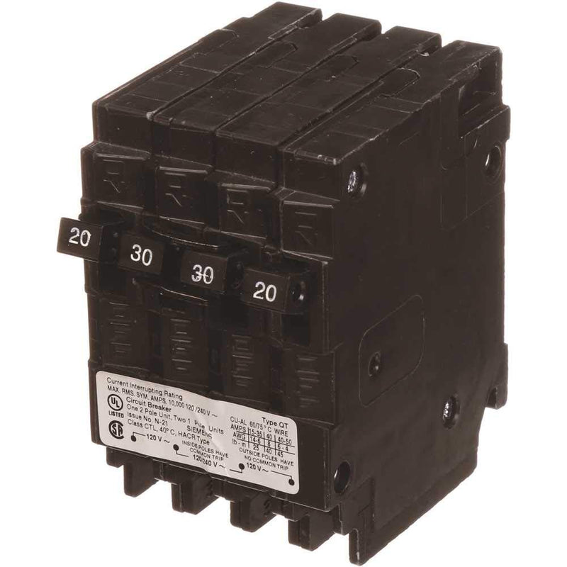 SIEMENS Q22030CT 30 Double Two 20-Amp Single Pole Circuit Breaker, As Shown in The Image