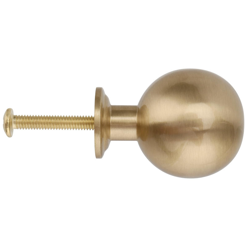 HAKZEON 6 Pack 1 Inch Diameter Solid Brass Cabinet Knobs, Round Ball Champagne Cabinet Knobs Sphere Pulls Brushed Brass Finish for Drawers Wardrobes Dresser