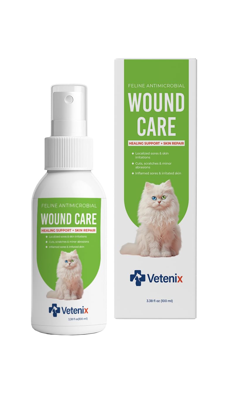 Cat Wound Care Spray Feline Healing Aid, Skin Repair for Cuts, Sores & Abrasions | Itch Relief for Irritated Cat Skin | Hot Spot & Allergy Support | Safe & Non-Toxic | 3.38 fl oz
