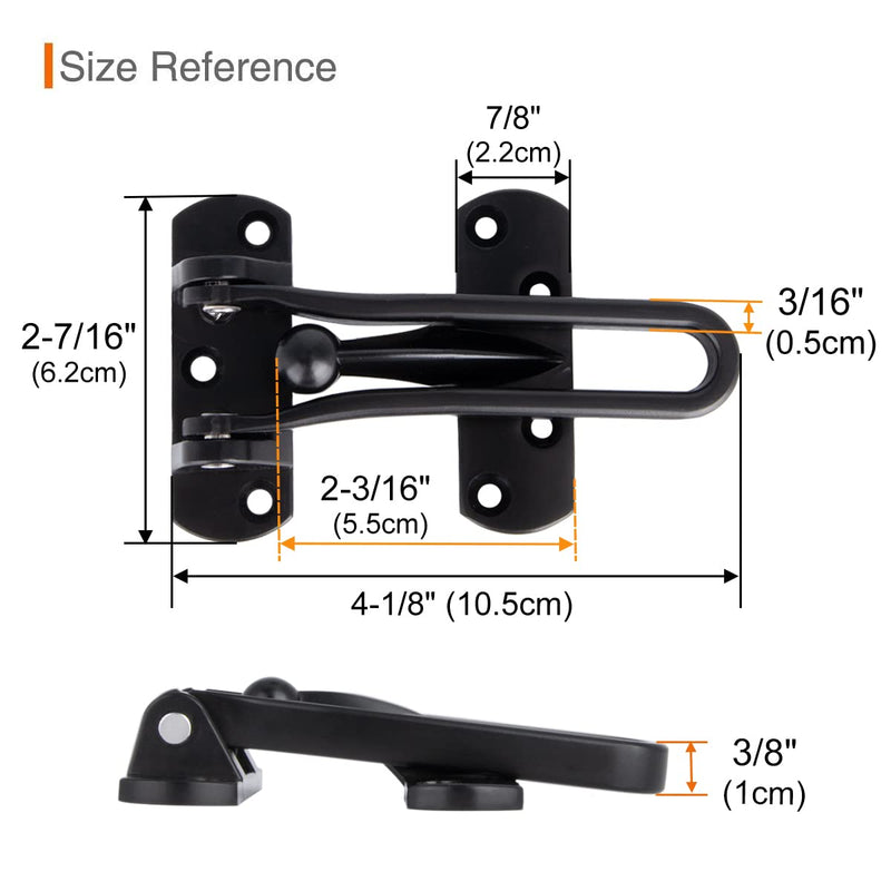 2 Pack Swing Bar Lock Black, Heavy Duty Door Lock Security, Sturdy Swing Bar Door Guard for Front Doors, Zinc Alloy 2 Pack