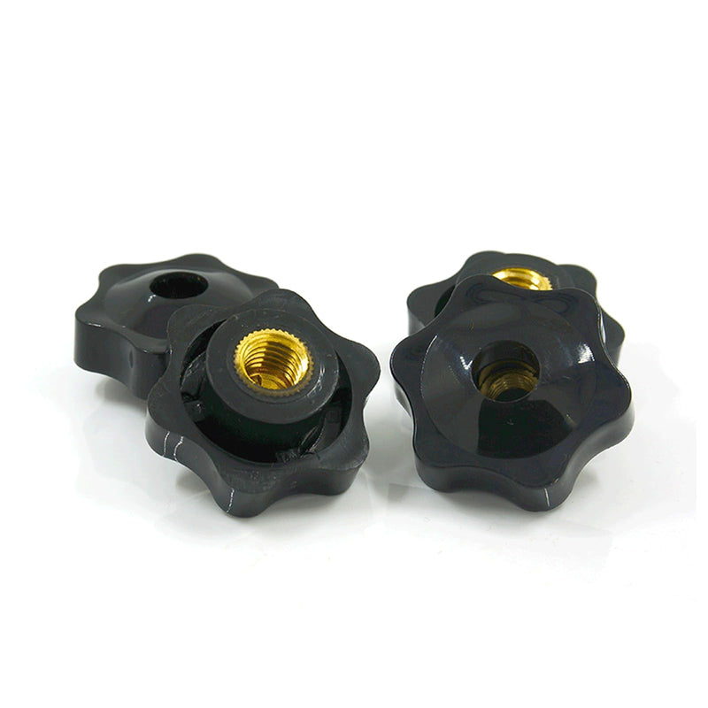 30PCS 1/4-20 Knob, 6-Star Knobs, Nylon Female Threaded Knobs, Black Screw-On Type Thru Threaded Knob Nuts, Hand Tighten Clamping Knobs