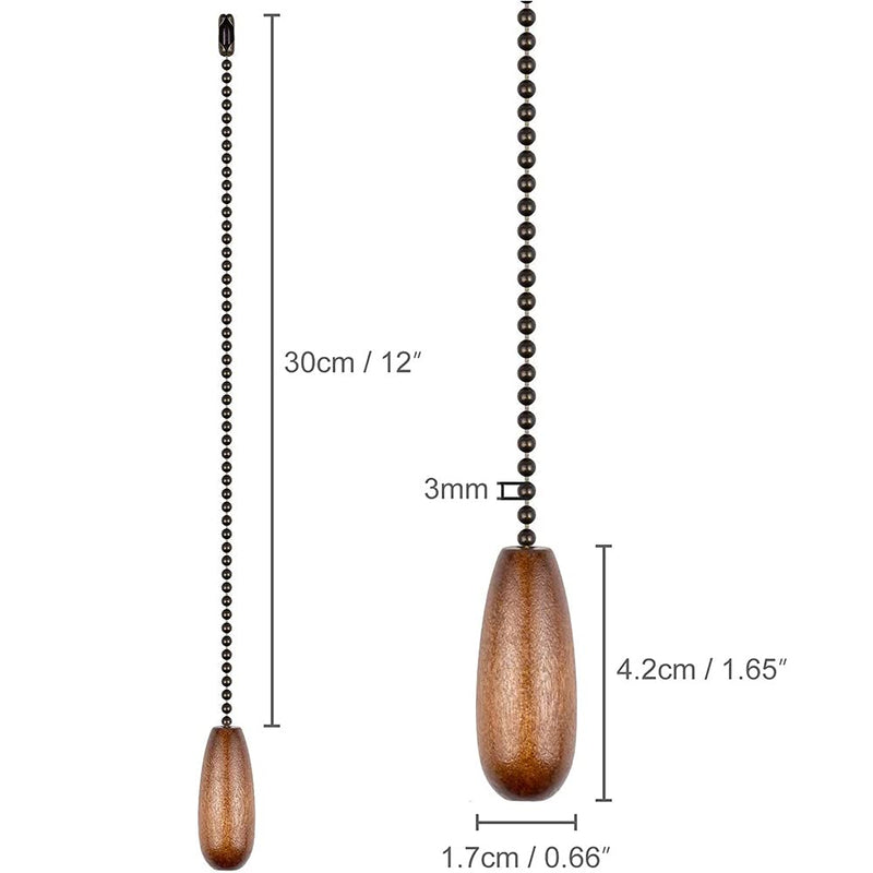 Ceiling Fan Pull Chain Extender, 2pcs Wooden Decorative Pendant Extension Chains, 12 Inches Lighting & Fan Beaded Ball Fan Cord Extender Ornament with Connector