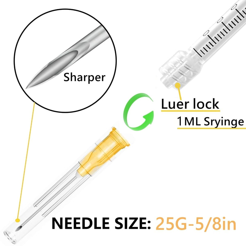 1cc 1ml with 25 Gauge 5/8 Inch, Sterile Lab Utensils Scientific Research, Industrial Dispensing or Liquid Measuring - Pack of 50 1ml-25G 5/8 Inch