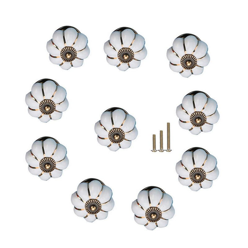 10 Pcs Vintage Ceramic Pumpkin Cabinet Knobs, Kitchen Cabinet Drawers Dresser Cupboard Pull Handles Door Pulls with 3 Kinds of Screws(White)
