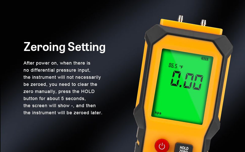 YZT Meter Manometer Air Pressure Meter, Digital Differential Pressure Gauge, HVAC Gas Pressure Meter Dual-Port Manometer Gas Pressure Tester (9v Battery Included)… 1/8 Inches Diameter Port