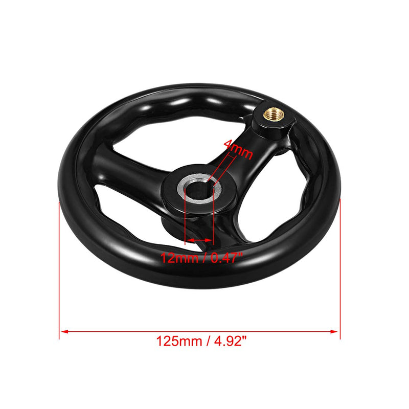 uxcell Hand Wheel 125mm x 12mm Hole Diameter for Milling Machine Black