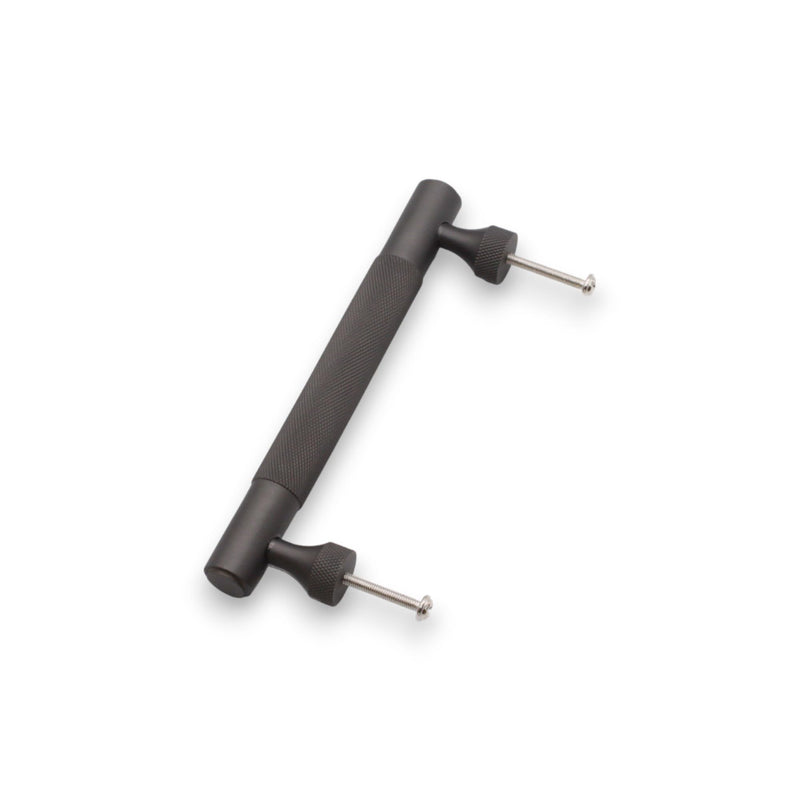 Infinity Decor Pack of 2 Solid Brass Knurled Pattern T Bar Cabinet Drawer Handles Gunmetal Grey Cupboard Pulls 160mm – for Interior Cabinet and Drawer