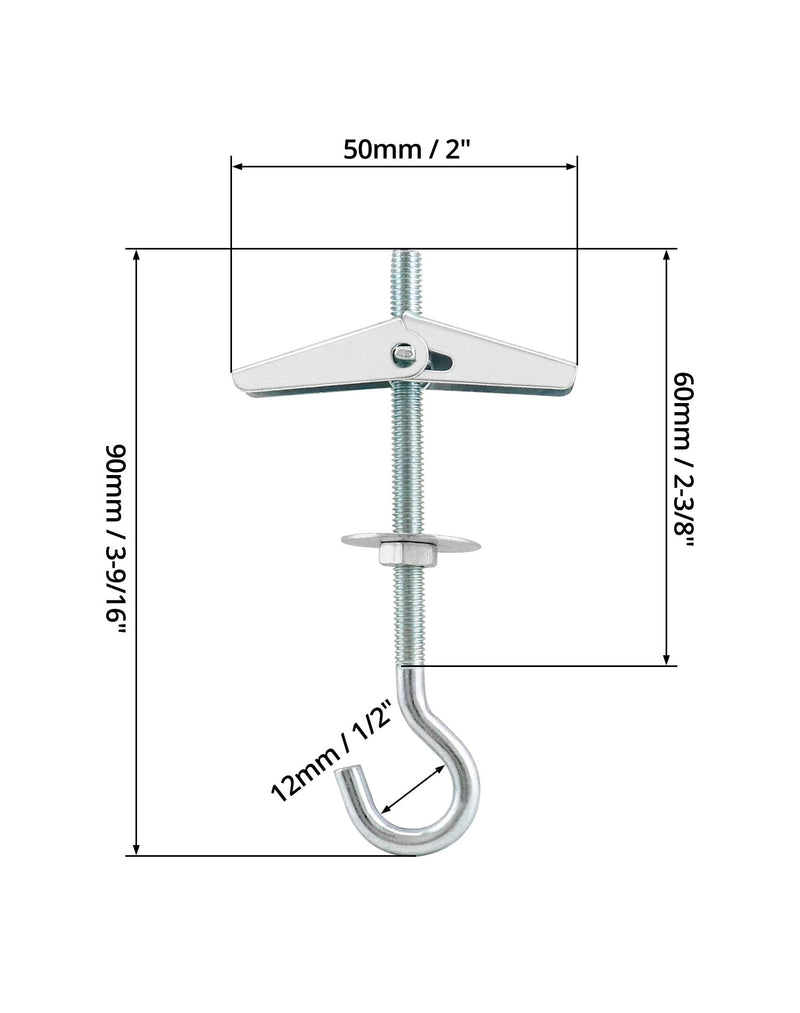 QWORK Ceiling Hooks, 12 Packs 3-9/16" Spring Toggle Wing Bolts Wall Fixing Heavy Duty Pothook for Hanging Plants, Swag Hooks Plant Hooks Toggle Hooks