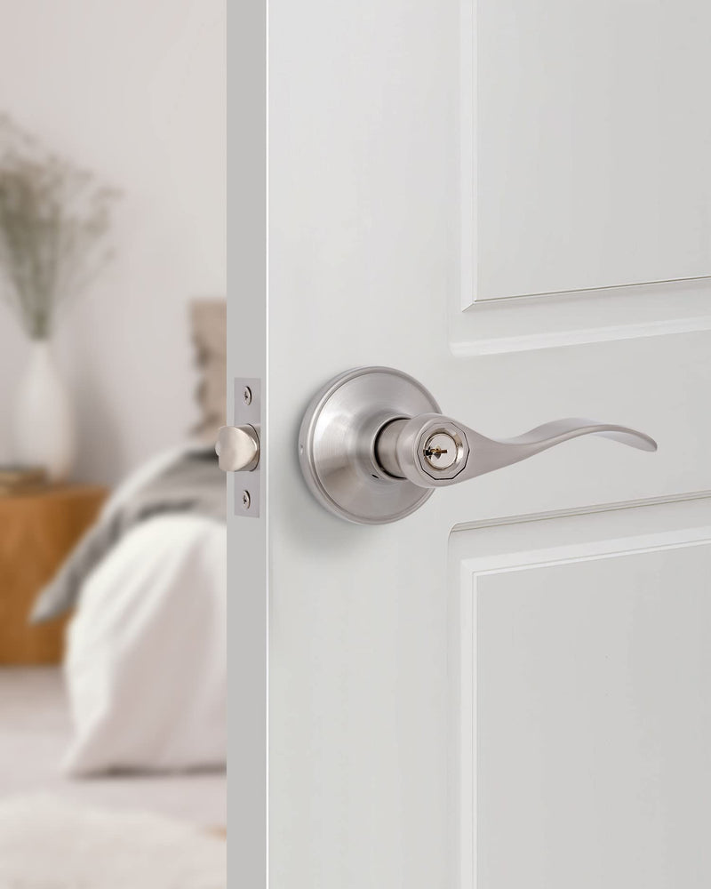 Door Levers Interior Keyed Difference Entry Front/Bedroom Door Handles for Left and Right Opened Door with Lock and Keys Set in Satin Nickel 1 Satin Nickel Keyed Difference