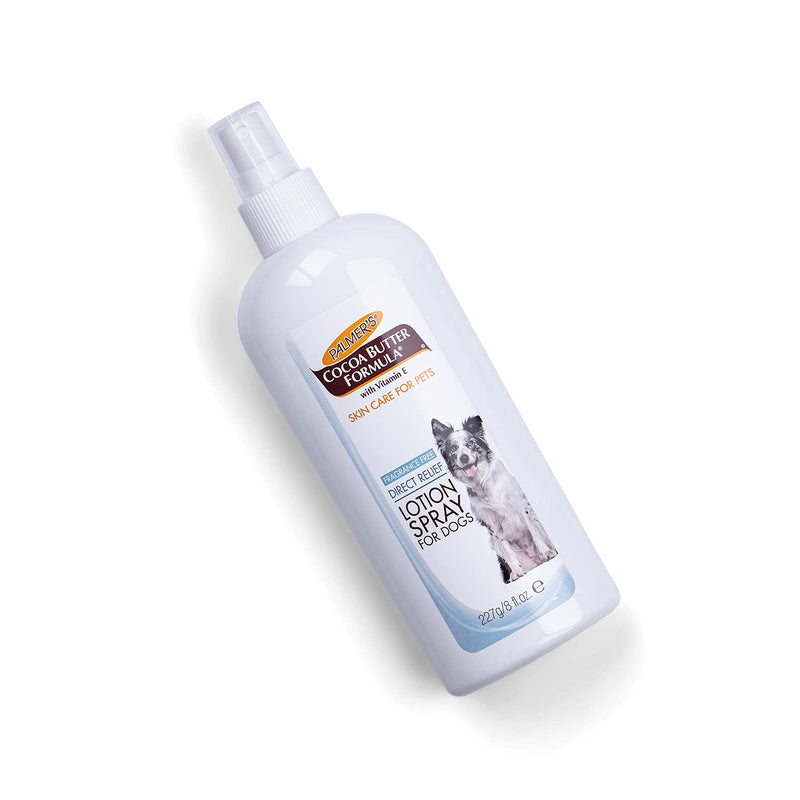 Palmer's for Pets Cocoa Butter Formula Dry Skin Relief Spray for Dogs, Direct Spray-On Lotion with Vitamin E to Soothe Dry and Itchy Skin, No-Mess Application, 8 Fl Oz Relief Lotion Spray