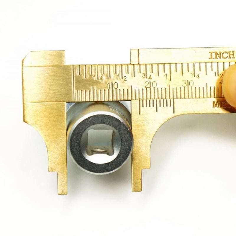100mm (3.94in) Easy Sliding Gauge Brass Vernier Caliper Ruler Measuring Tool Double Scales mm/inch Mini Brass Pocket Ruler 100mm