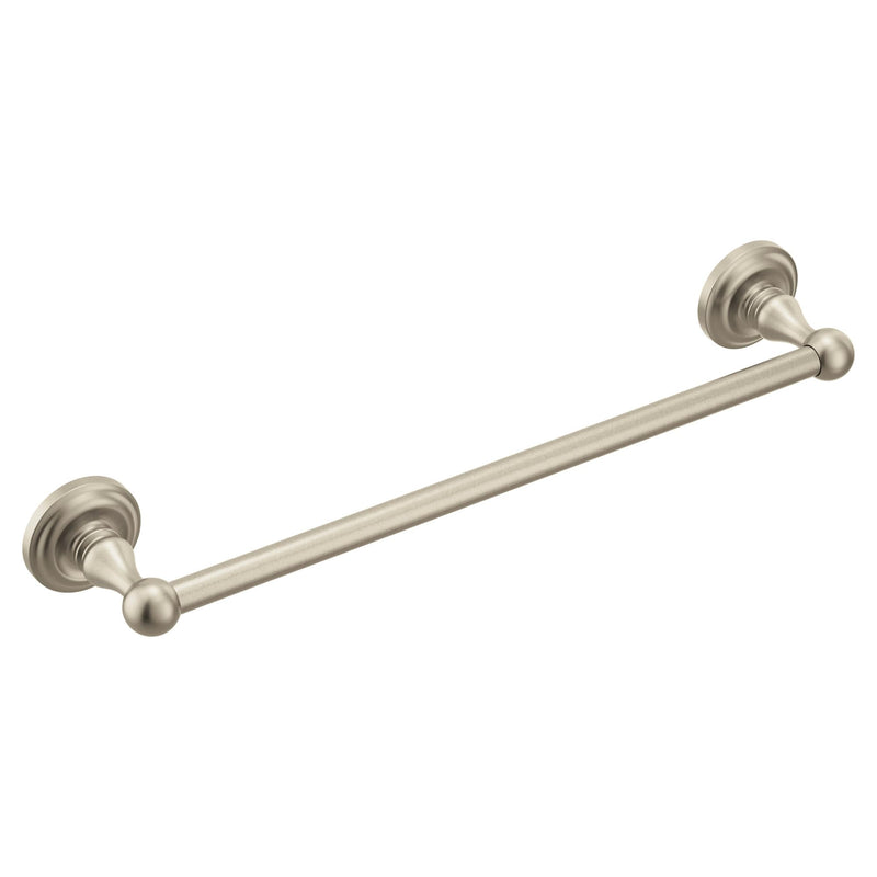 Moen Madison Collection Brushed Nickel 18-Inch Bathroom Single Towel Bar, Wall Mounted Hand or Body Towel Rack, BP6918BN