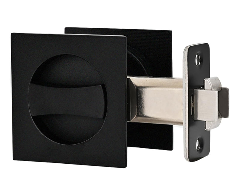 Black Pocket Door Hardware, 2 3/8" Backset, Matte Black Pocket Door Lock for Bathroom, Heavy Duty Solid Square Pocket Door Hardware(2 Pack) 2 Pack 2 3/8"