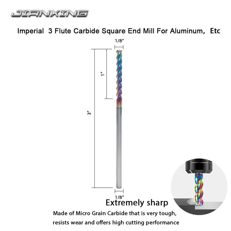 1/8" Extra Long Carbide Square End Mill for Aluminum, Copper Alloy, Plastic, 3" Overall Length End Mill Bits, 3 Flute HRC 55 Deg DLC Coating, CNC Router Bits (1 Pieces) 1/8" Extra Long (1 Pieces)