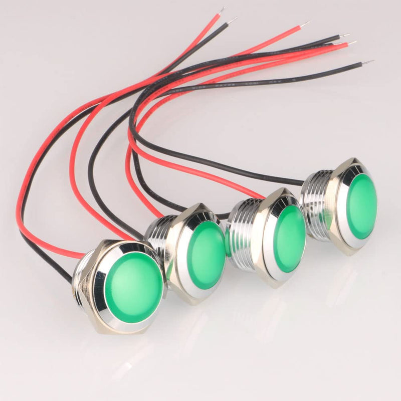 4pcs 110V 20mA Energy Saving Indicator Metal Indicator Lamp Waterproof Signal Lamp Hole Size 16mm Green LED (Spherical Surface Head)