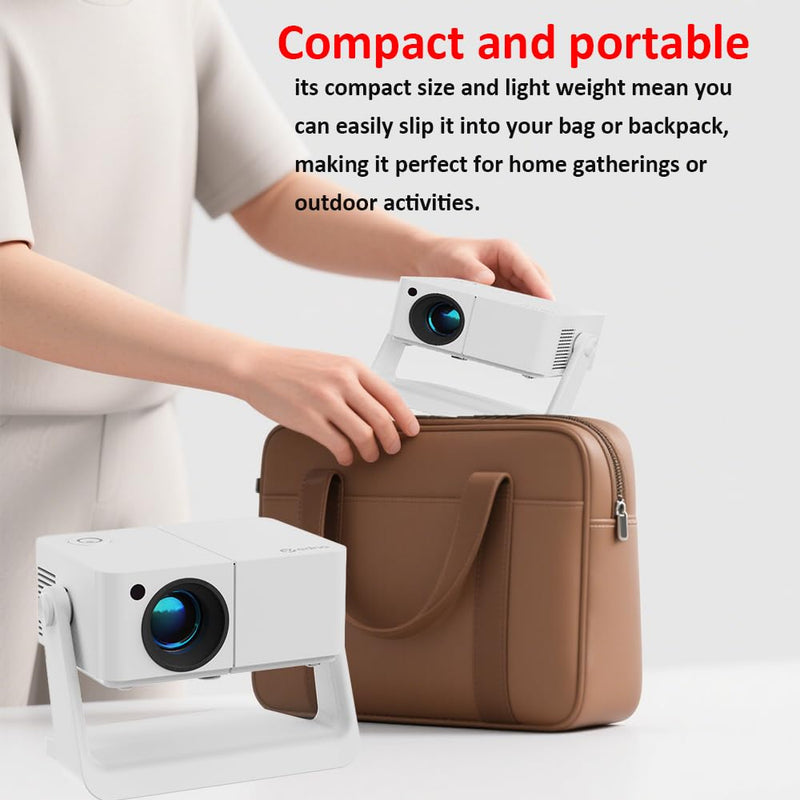 Built-in Stand Projector 1080P 500 ANSI with WiFi and Bluetooth 5.2, Electric Focus/Auto Keystone, 360°Stand, Portable Outdoor Movie Mini Projector for HDMI/USB/Phone/AV/PC(White)