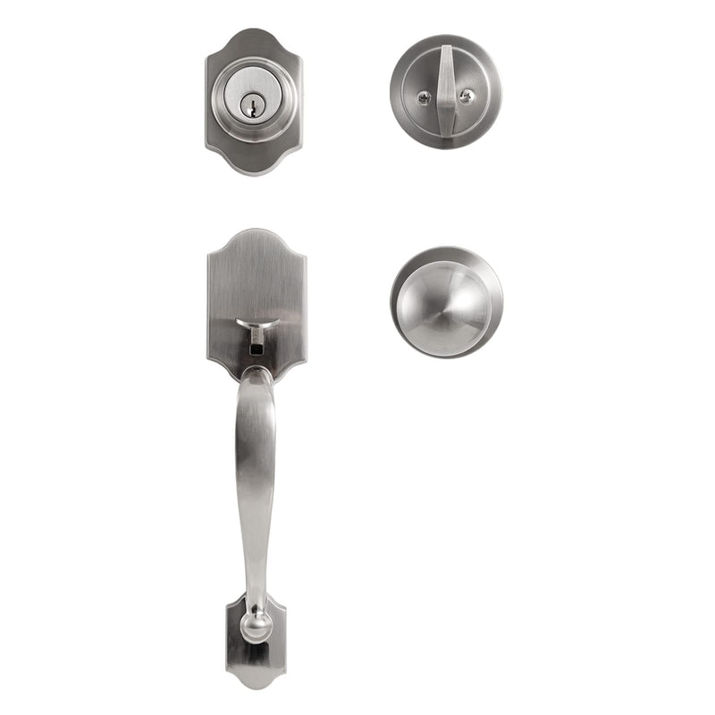 Natsukage Front Door Handle Set Heavy Duty Entry Door Lock Set Satin Nickel Entrance Handle Set with Lock, with Single Cylinder Deadbolt and Knob Handle, Reversible for Right & Left Handed Doors