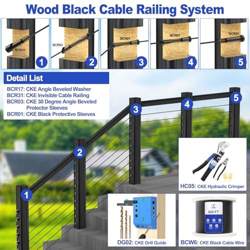 CKE 50 Pack Black Swage Tensioner Terminal, Black T316 Stainless Steel Invisible Cable Railing Kit for 1/8" Cable Wire Rope, Invisible Cable Railing Hardware for 2x2 Wood & Metal Post BCR31