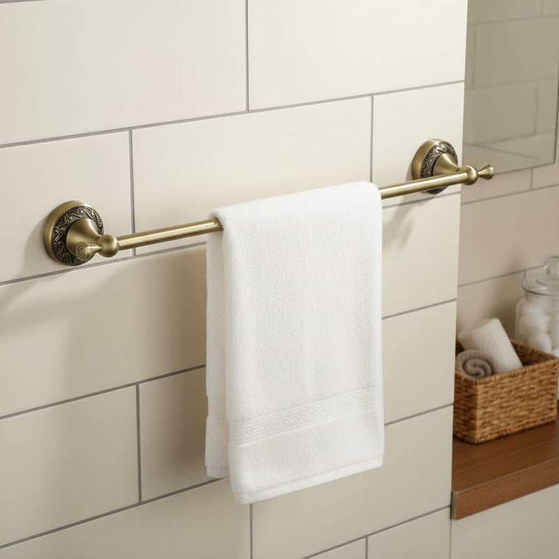 Flybath 20 Inch Towel Bar Antique Brass Exquisite Pattern Carving Rail Single Towel Holder Organizer for Bathroom Kitchen Accessories Wall Mounted, Brushed Bronze