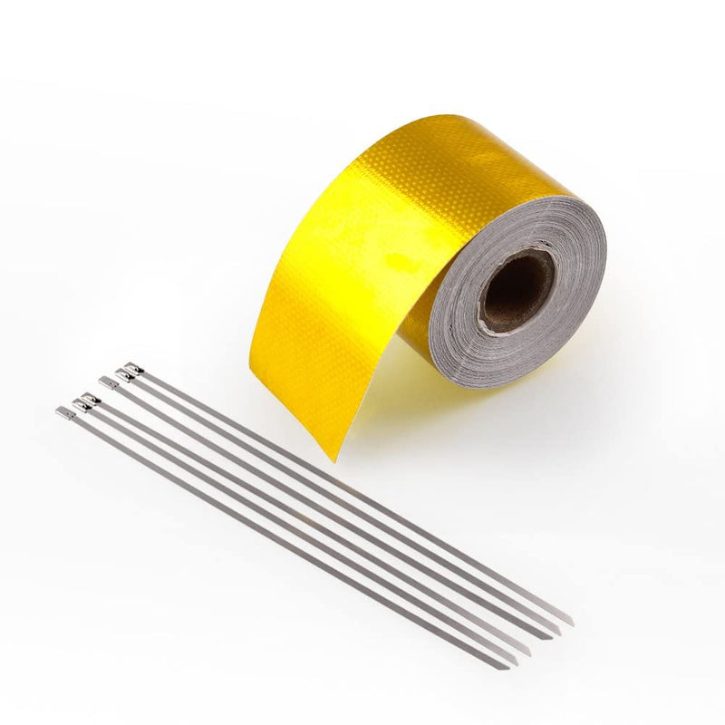 Sporacingrts 2" x32.8' （10M） Gold Adhesive Backed Heat Barrier Tape,Glass Fiber Heat Shielding Reflective Tape Packaging Roll Compatible with Car Intake Pipe, Engine Compartment