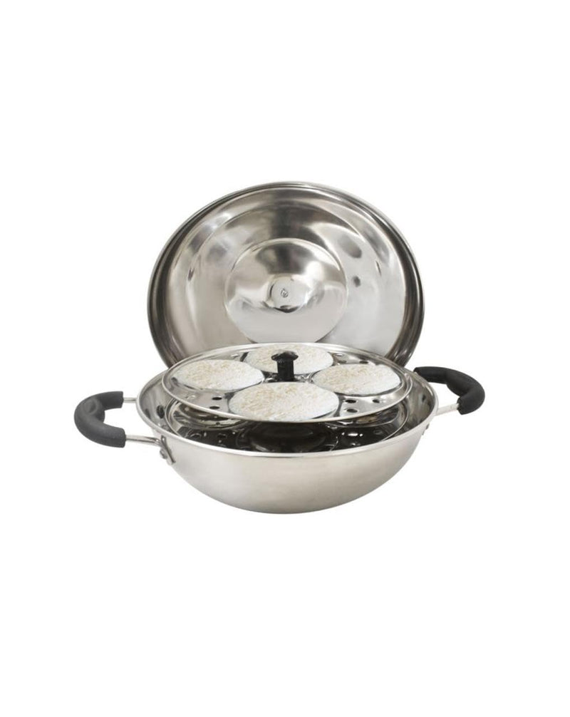 Stainless Steel Idli Maker with Lid, Idli Pot Steamer, 3 Plates (12 Idlies), Silver