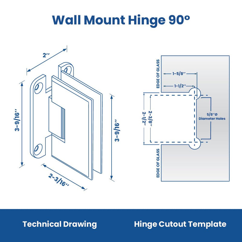 Glass Shower Door Hinges – Frameless Heavy Duty 90 Degree Wall to Glass Replacement Hinge with Mounting Hardware – Bathroom Accessories (Squared, Brushed Nickel)