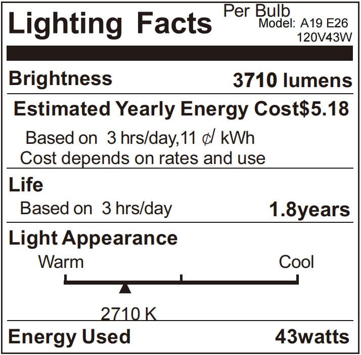 043168787963 78796 Halogen Light Bulbs A19,43 Watt 120V with E26 Thread Base,Replace 60 Watt Incandescent Bulb for Ceiling Lights, Wall Lamps,Table Lamps and Home Lighting Fixtures,White 8 PCS