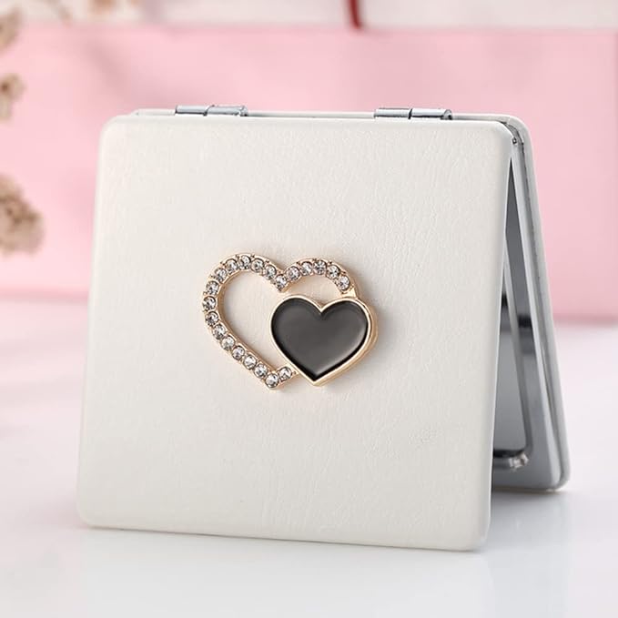 BESTOYARD Hand Mirror, Two-sided Cosmetic Mirror, Metal, PU, Nordic Style, Actress Mirror, Foldable, Square, Compact, Heart, Rhinestone, Gift for Girlfriend, Small, Easy to Carry, For Makeup - NewNest Australia