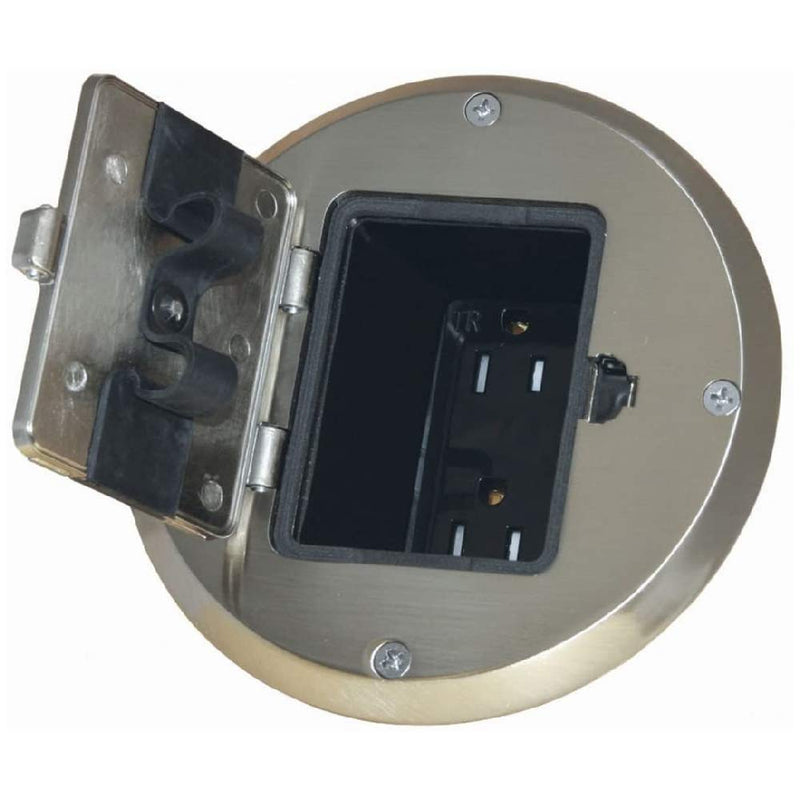 RACO 6239NI Floor Kit with Recessed Duplex 15A TR Device and Adjustable Steel Box, 1-Gang, Nickel Floor Box Kit