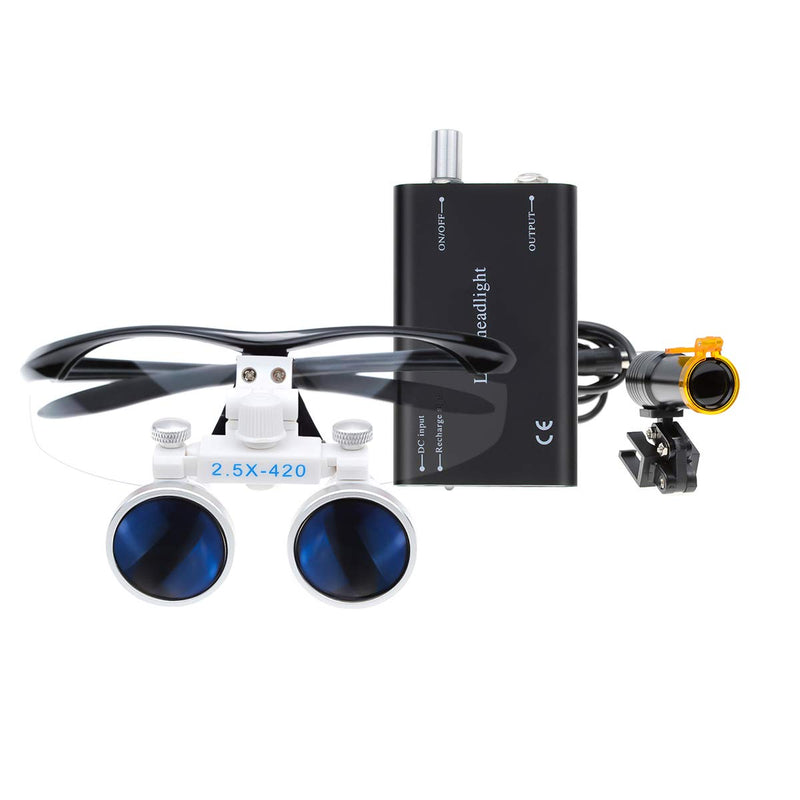 EustomA 2.5X Binocular Loupes+5W LED Headlight with Optics Filter with Aluminum Box DY-007 (Black) Black