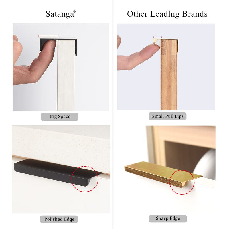 Satanga Edge Black Finger Pull for cabinets Kitchen Concealed Drawer pulls Aluminum Flat Hidden Back Mount Door Handle for Home 10Pack Modern 6.3" Hole Center Easy Installation 6.3" Hole Center 7.87" Overall Length Matte Black 10