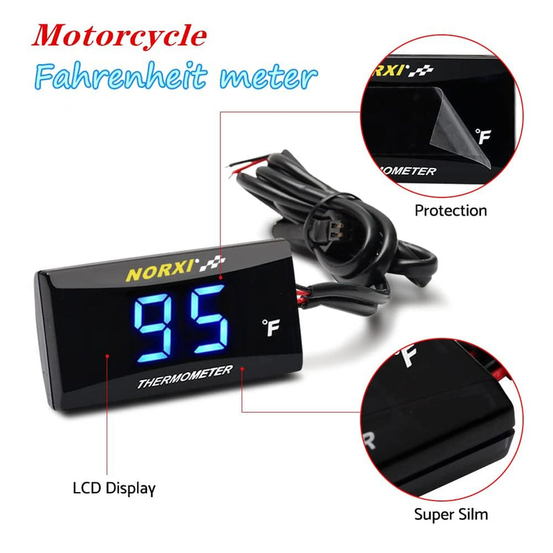Motorcycle Engine Temperature Meter Fahrenheit, Over-Temperature Alert, Engine Temperature Gauge with Probe Sensor Adapter for Most Marine ATV Generator Lawn Tractor Motorcycle(Blue,14mm Sensor) Blue 14mm