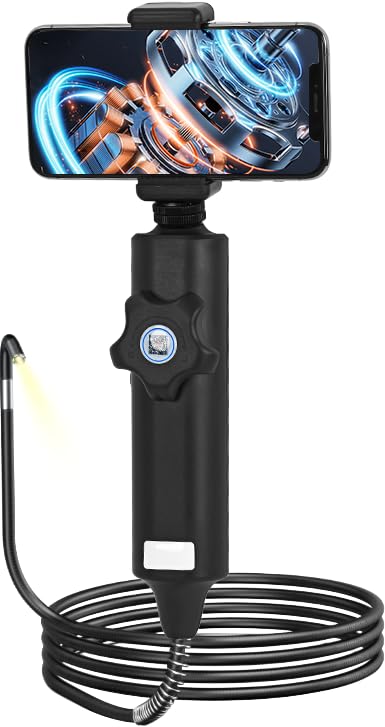 Articulating Borescope Inspection Camera, 0.24in,180° Rotatable Head, 1M/3.28FT, IP67 Waterproof, 6 LED Lights, Android iOS Compatible black