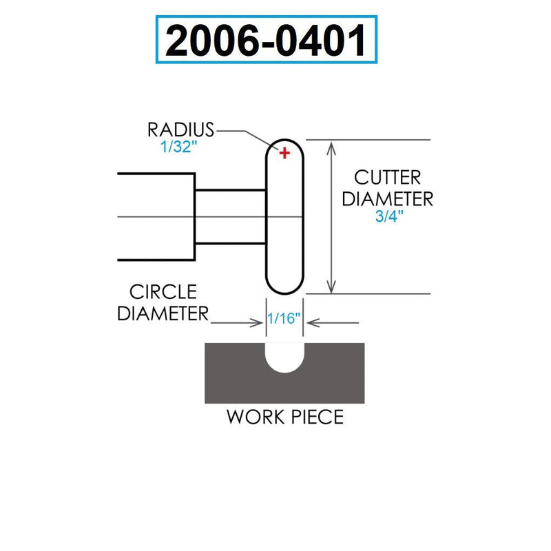 HHIP 2006-0401 High Speed Steel Convex Cutter, 1/32" x 3/4" x 1/2" 3/4" Dia, 1/32" Radius