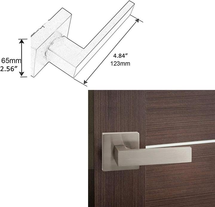 Probrico 4 Pack Half Dummy Door Handles in Satin Nickel, Non-Turning Function Door Levers Set,Square Bar Modern Style,Single Dummy,Universal Handing,Heavy Duty Brushed Nickel