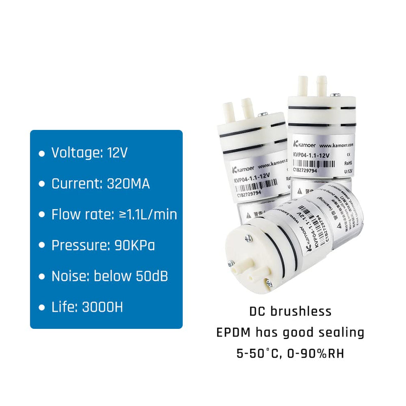 Kamoer KVP04 small vacuum pump 12V micro air pump brushless motor | PWM Speed Control High Negative Pressure(40Kpa) Long Life Mini Diaphragm Pump 1.1L/min 320MA