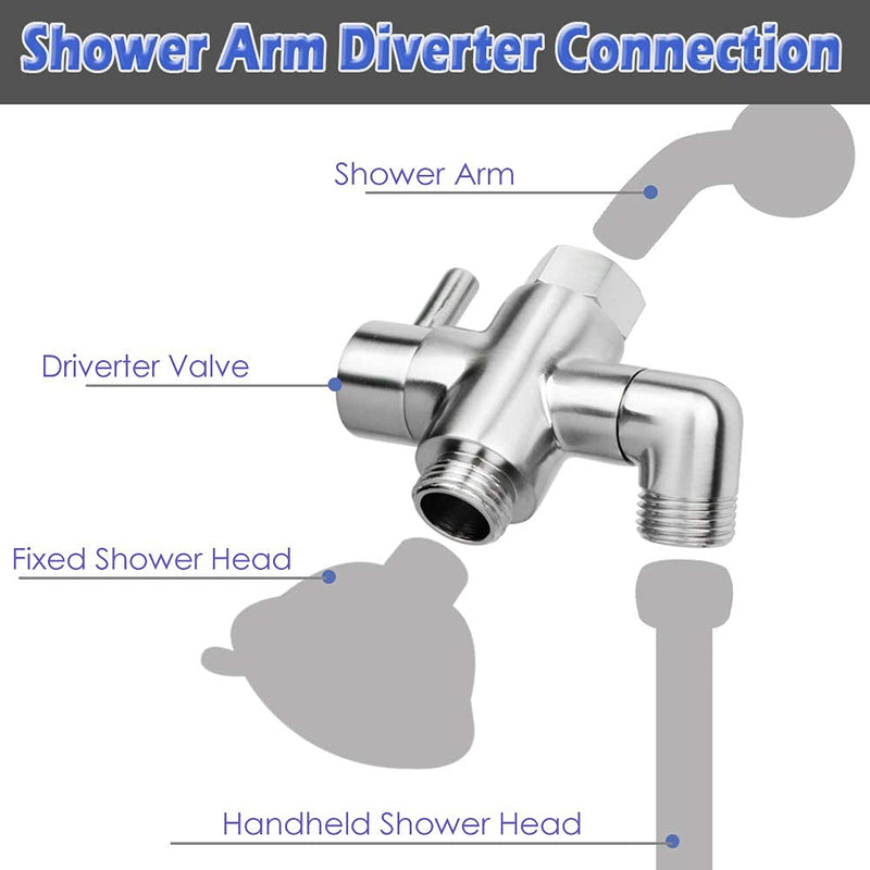 Shower Arm Diverter Valve Brass G1/2 3 Way Universal Bathroom Shower System Component Replacement for Handheld Shower Head and Fixed Spray Head, Brushed Nickel Brushed Nickle