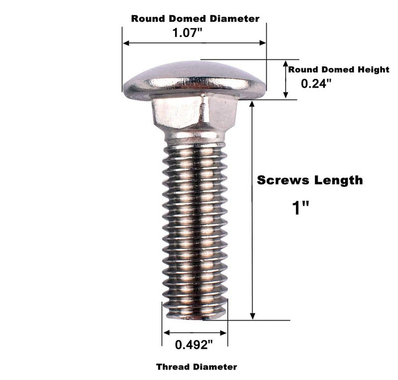 1/2-13 x 1" Carriage Bolts Screws, 18-8 Stainless Steel 304, Round Head, Square Neck, UNC Fully Machine Coarse Threaded,5Pcs 1/2-13 x 1" (5 PCS)